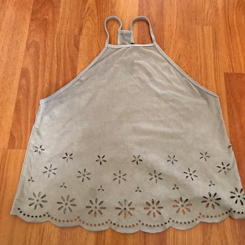 Tan suede high knit tank top